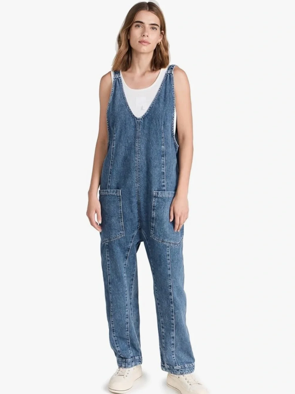 Free People Women's High Roller Jumpsuit Blue Denim Size Medium M